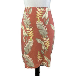 Tommy Bahama Skirt size 6 Orange Green Floral Tropical Silk Straight Knee Casual